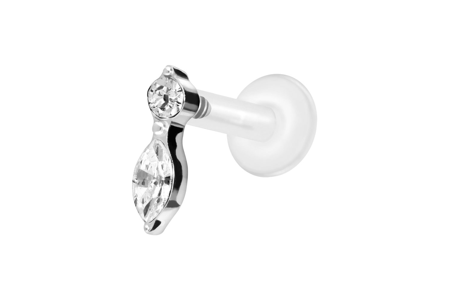 PTFE Labret Piercing mit Innengewinde + Titan-Aufsatz KRISTALLBLATT